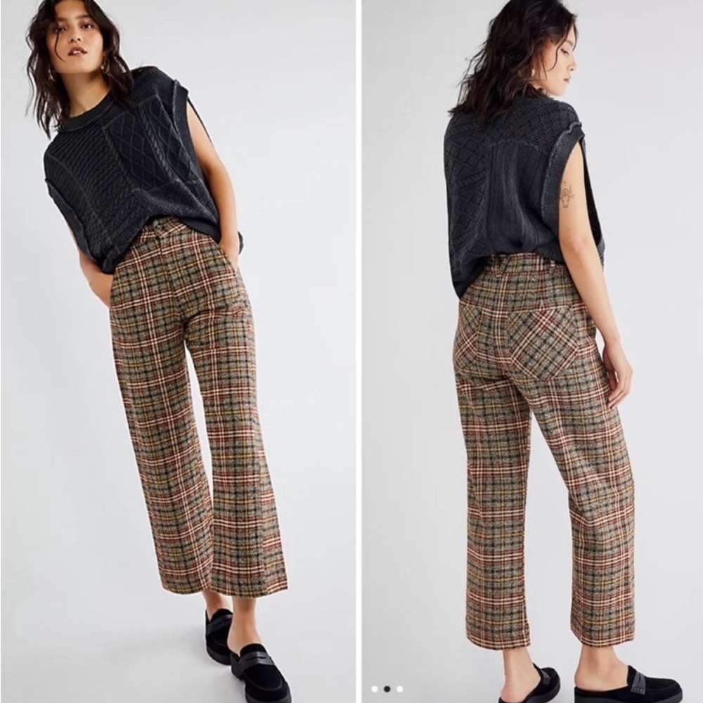 Free People Dark Academia Tartan Plaid Wide Leg Shape Up Trouser Pants Size 2 - Picture 15 of 15